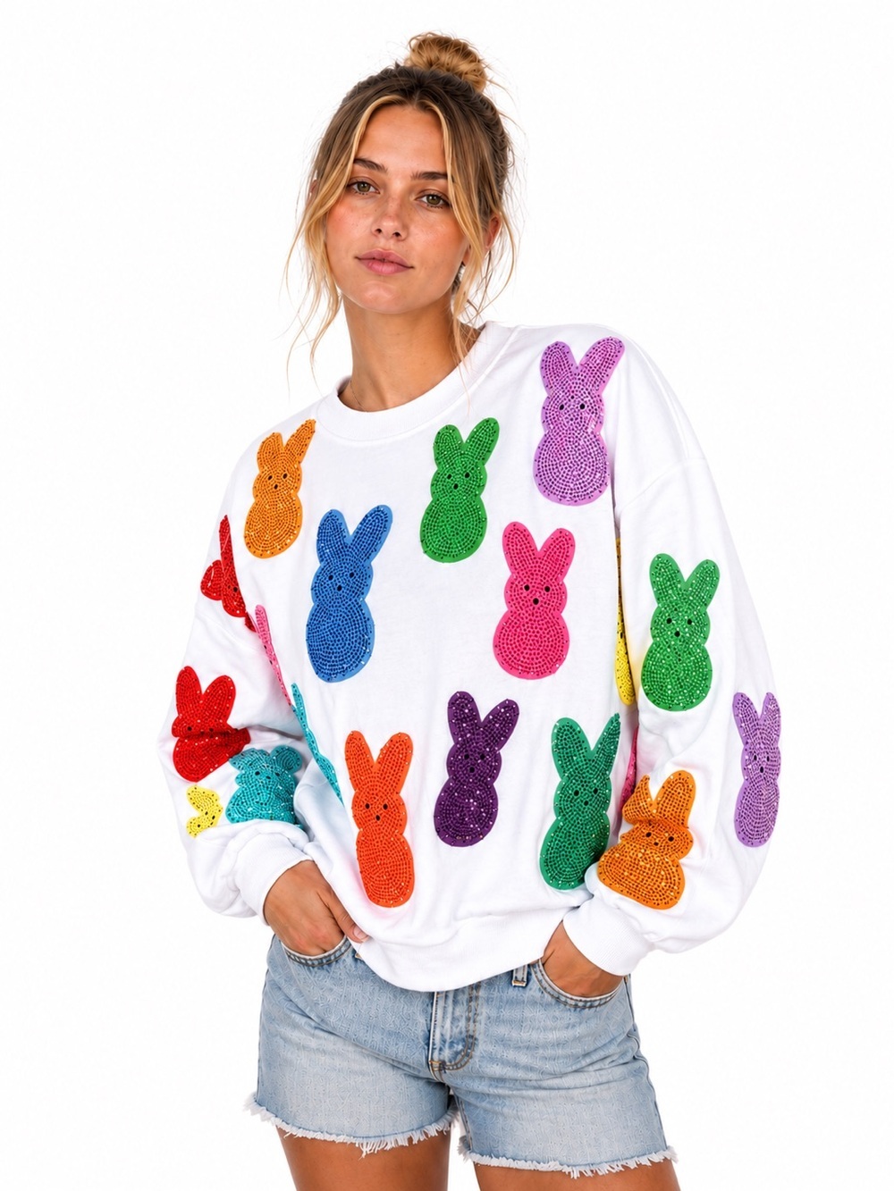 Queen of Sparkles Rainbow Sequin Bunny Sweatshirt XXL NWOT